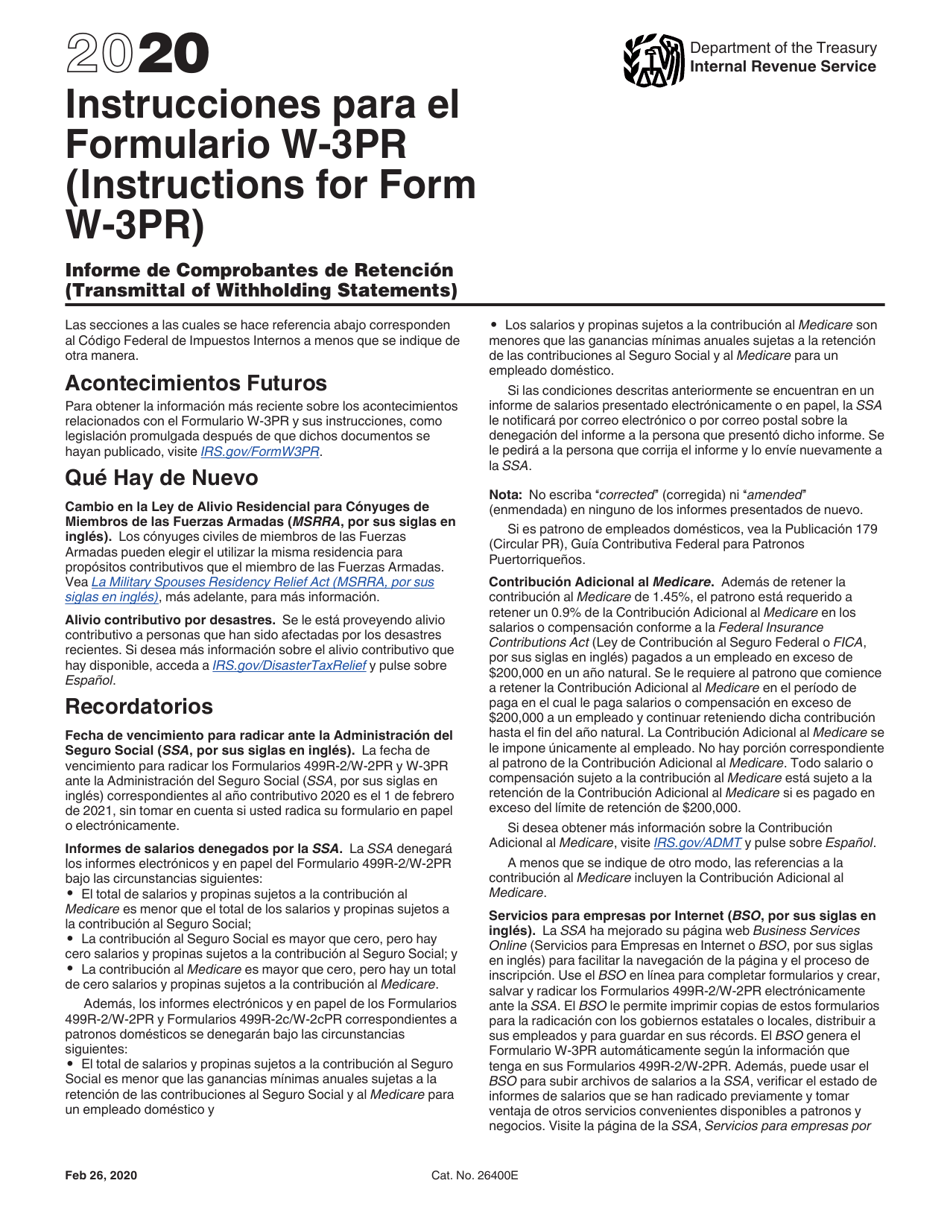 Instrucciones para IRS Formulario W-3PR Informe De Comprobantes De Retencion (Puerto Rican Spanish), Page 1