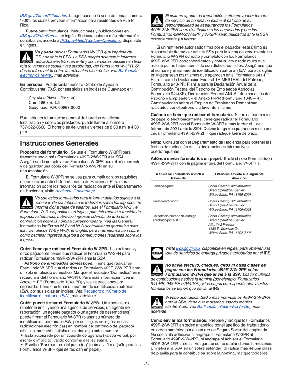 Instrucciones para IRS Formulario W-3PR Informe De Comprobantes De Retencion (Puerto Rican Spanish), Page 3