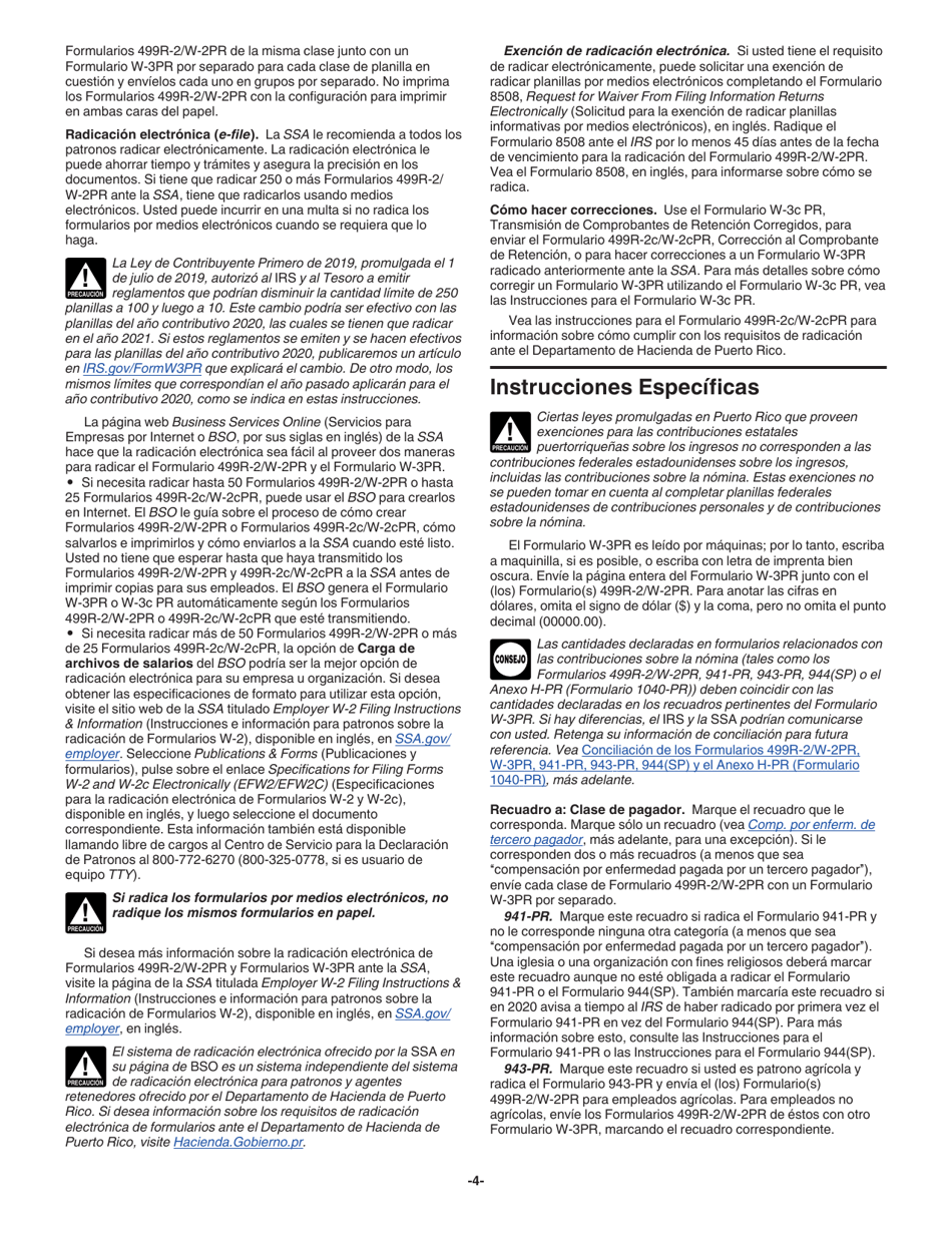 Instrucciones para IRS Formulario W-3PR Informe De Comprobantes De Retencion (Puerto Rican Spanish), Page 4