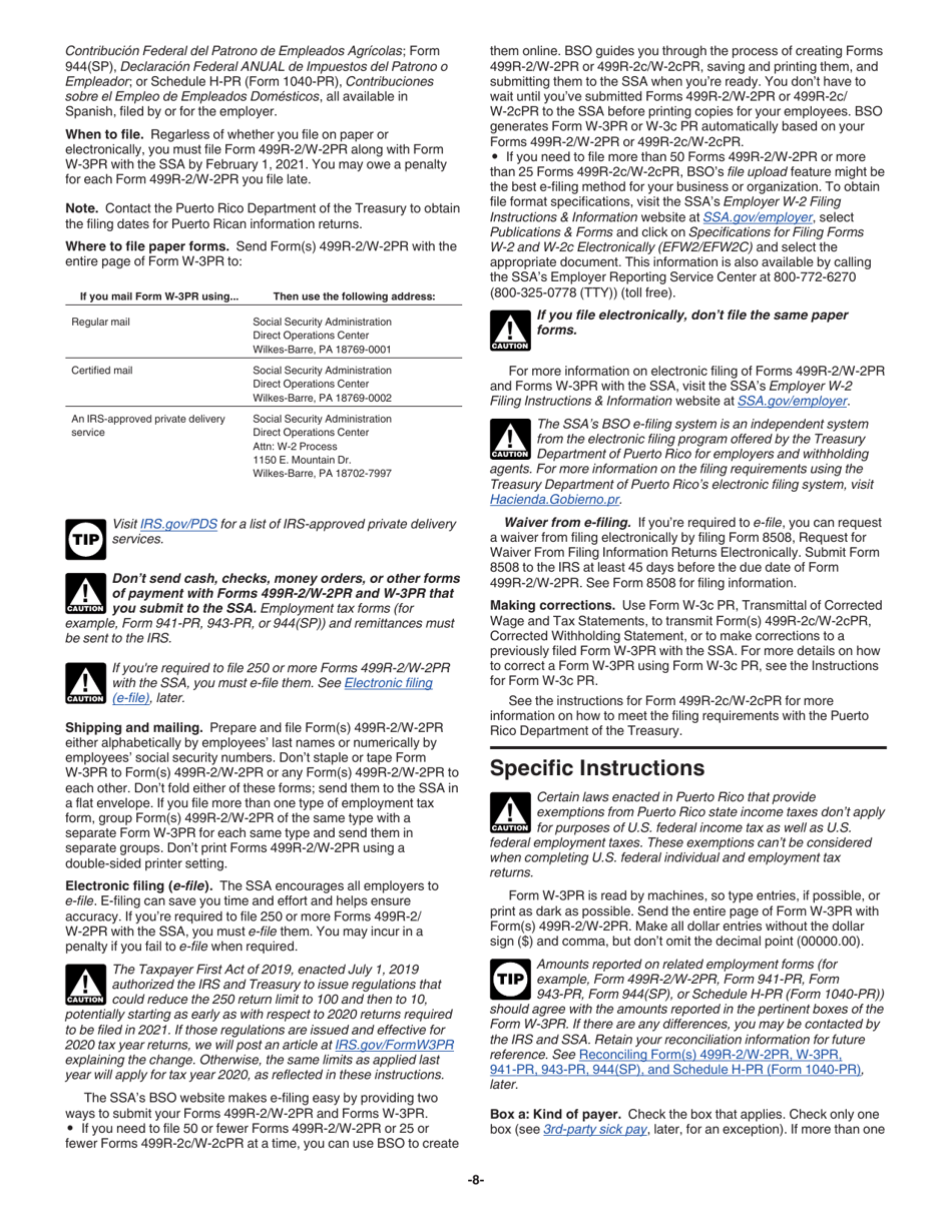 Instrucciones para IRS Formulario W-3PR Informe De Comprobantes De Retencion (Puerto Rican Spanish), Page 8