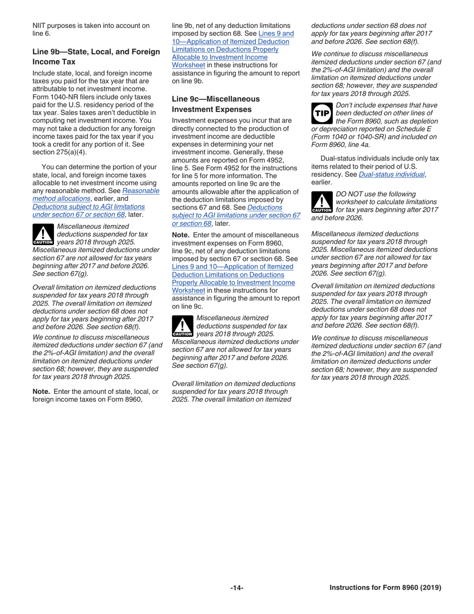 Instructions for IRS Form 8960 Net Investment Income Tax - Individuals, Estates, and Trusts, Page 14