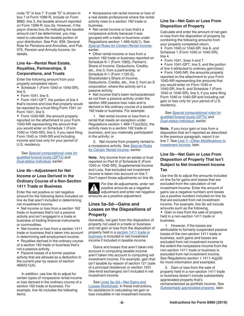 Instructions for IRS Form 8960 Net Investment Income Tax - Individuals, Estates, and Trusts, Page 6