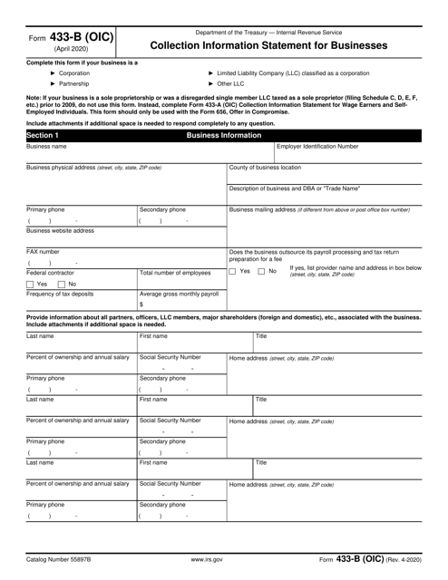 IRS Form 433-B (OIC)  Printable Pdf