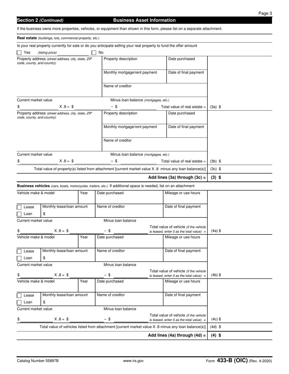 IRS Form 433-B (OIC) Collection Information Statement for Businesses, Page 3