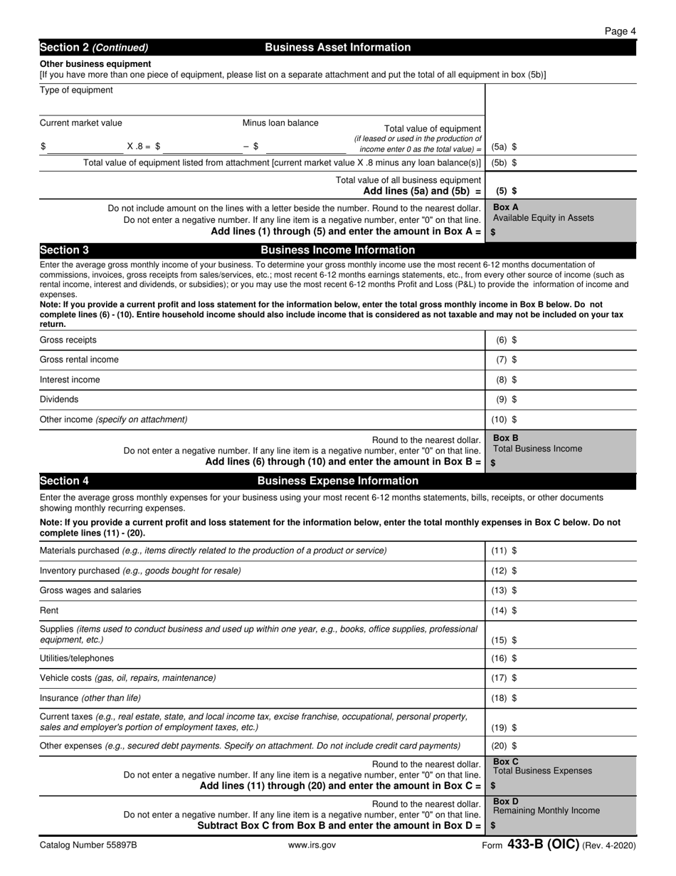 IRS Form 433-B (OIC) Collection Information Statement for Businesses, Page 4