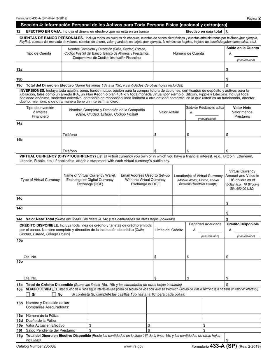 Formulario 433-A (SP) Informacion De Cobro Para Los Asalariados Y Los Individuos Autonomos (Spanish), Page 2