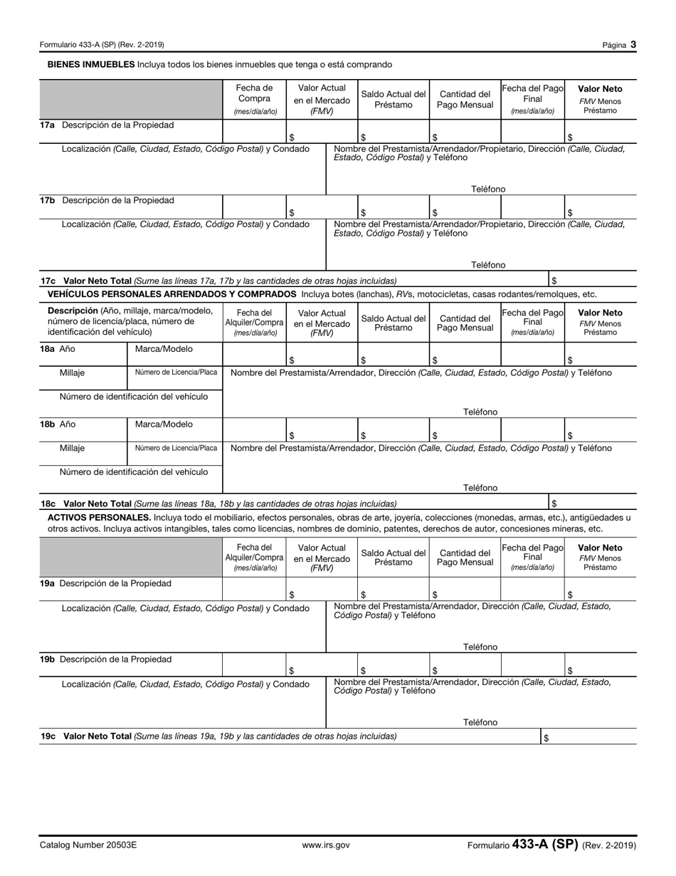Formulario 433-A (SP) Informacion De Cobro Para Los Asalariados Y Los Individuos Autonomos (Spanish), Page 3