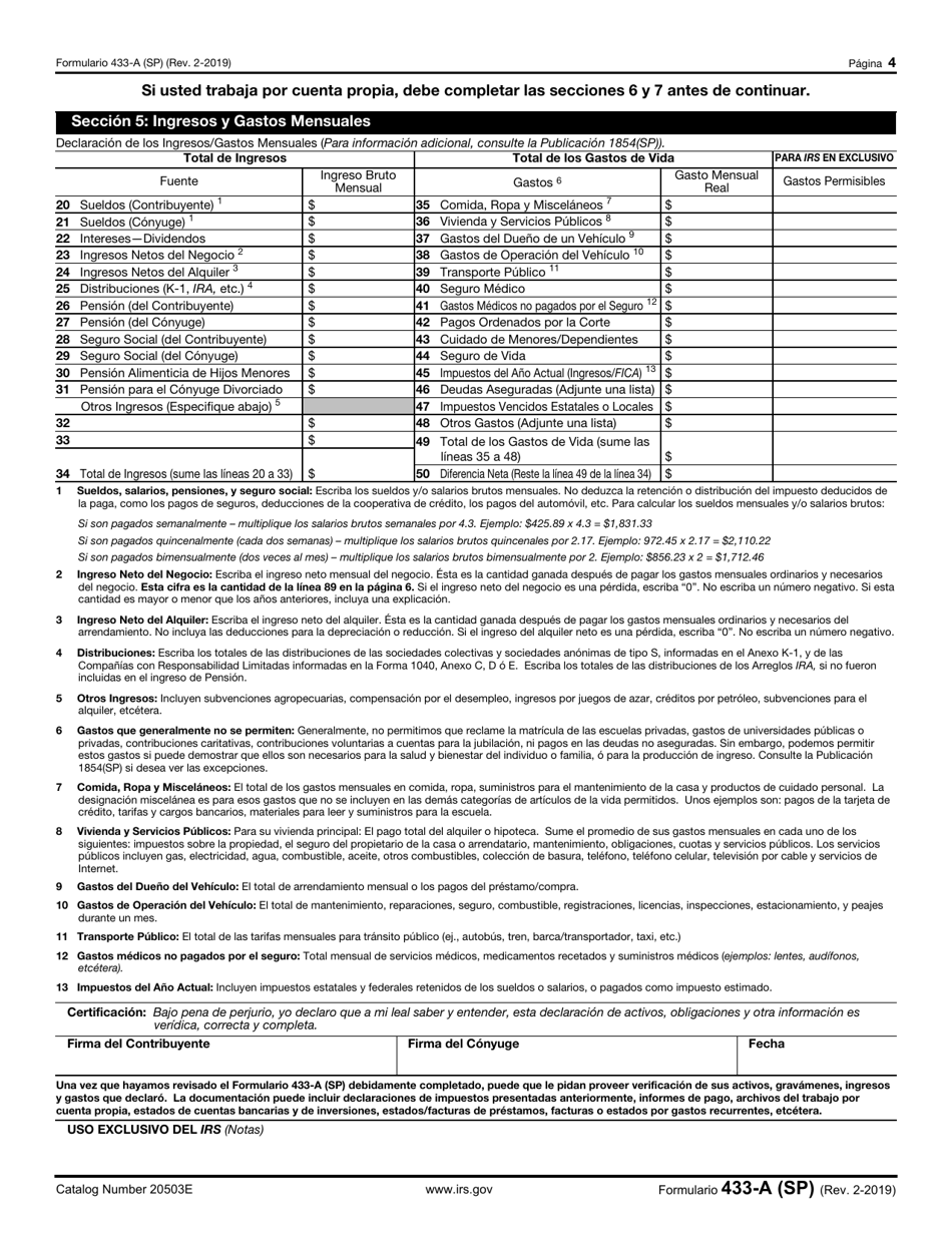 Formulario 433-A (SP) Informacion De Cobro Para Los Asalariados Y Los Individuos Autonomos (Spanish), Page 4
