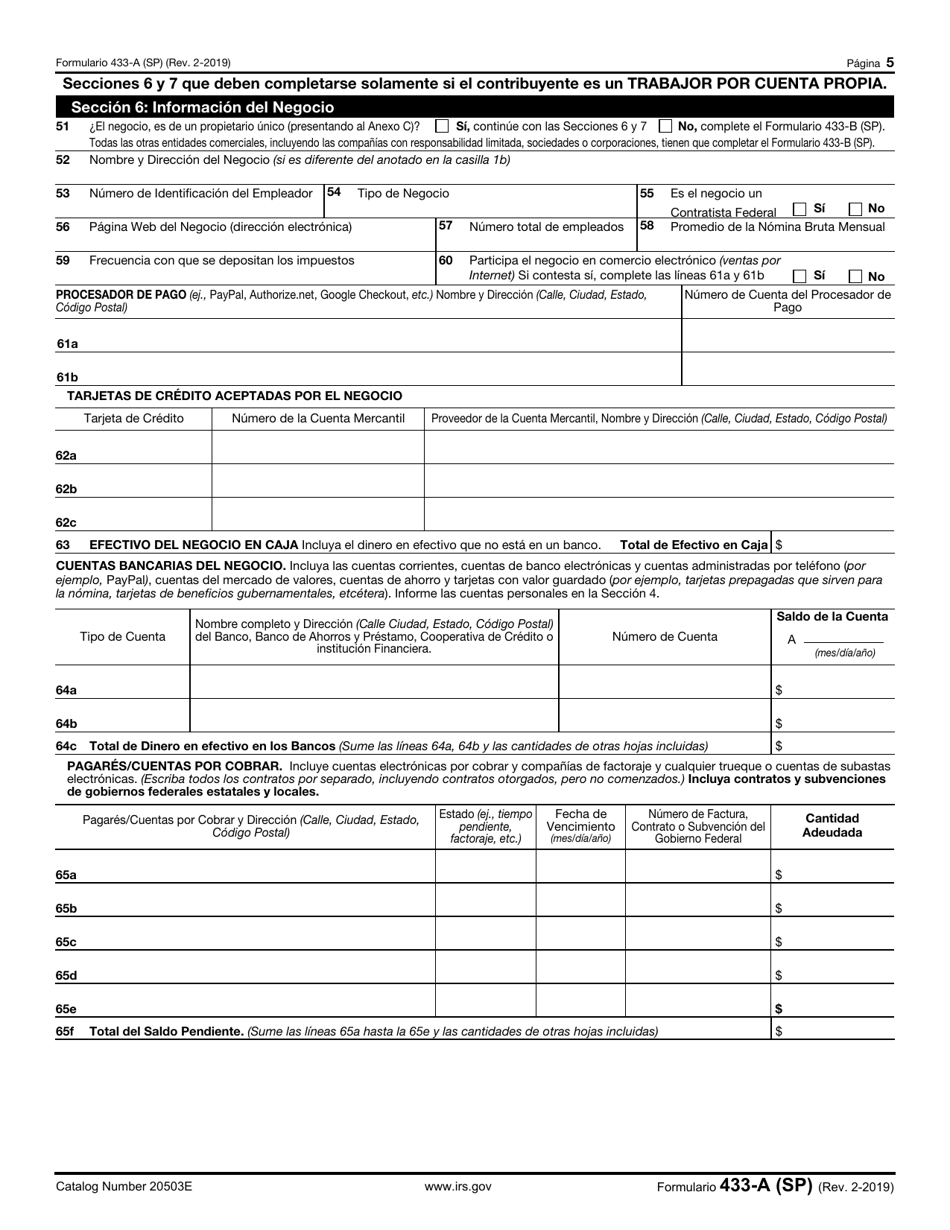 Formulario 433-A (SP) Informacion De Cobro Para Los Asalariados Y Los Individuos Autonomos (Spanish), Page 5