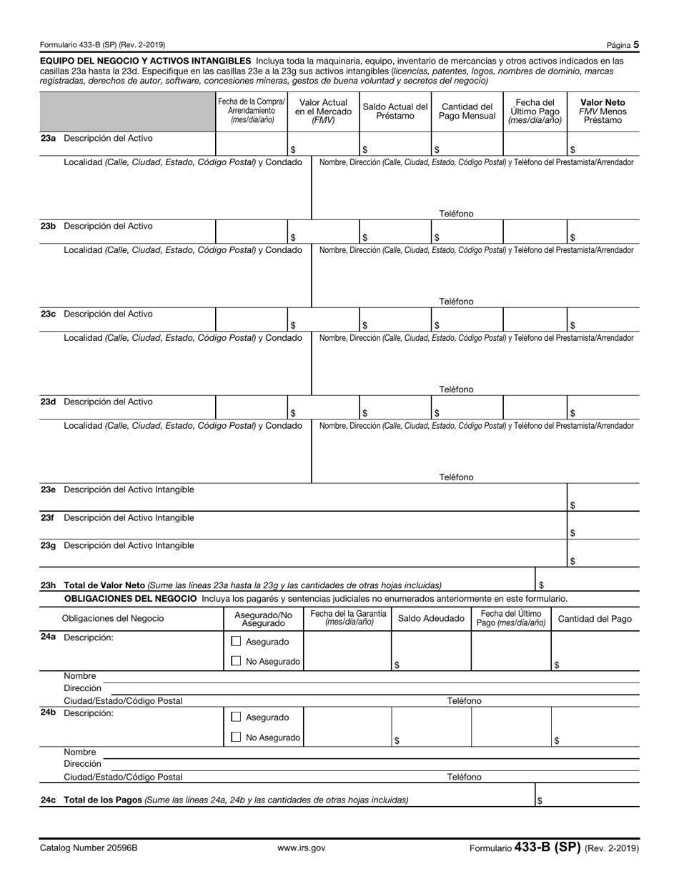 Formulario 433-B (SP) Informacion De Cobro Para Los Negocios (Spanish), Page 5