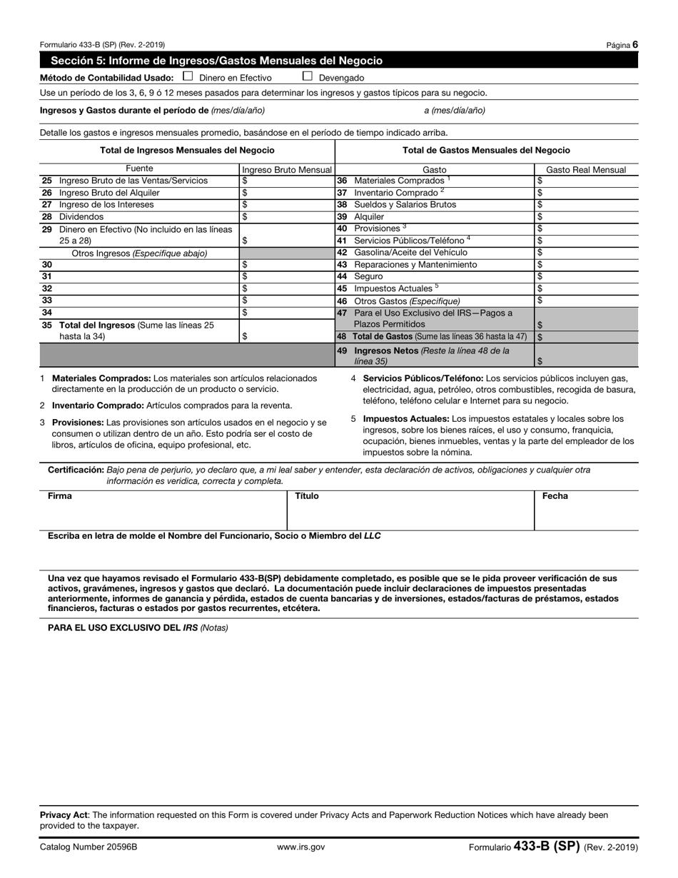 Formulario 433-B (SP) Informacion De Cobro Para Los Negocios (Spanish), Page 6