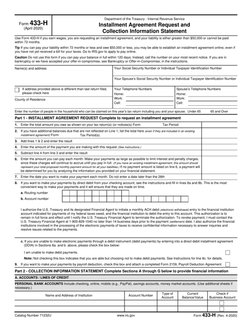 IRS Form 433-H  Printable Pdf