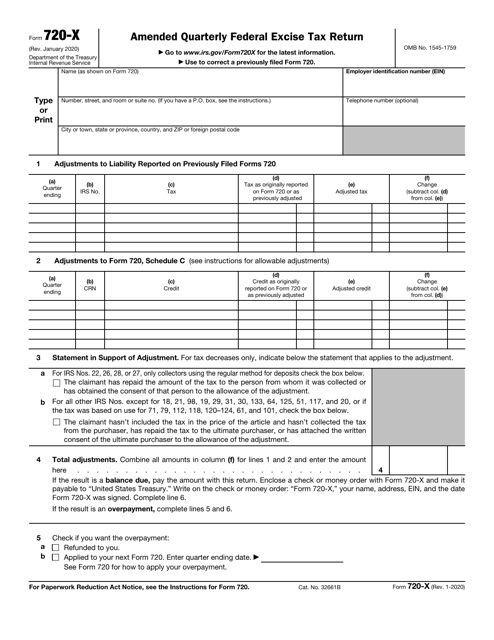 IRS Form 720-X Amended Quarterly Federal Excise Tax Return