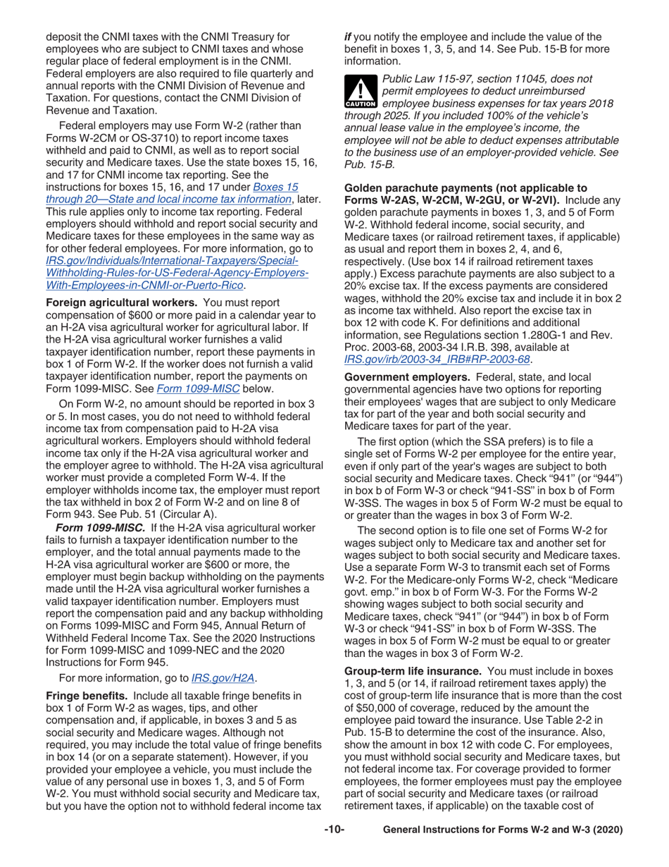 Instructions for IRS Form W-2, W-3, W-2AS, W-2CM, W-2GU, W-2VI, W-3SS, W-2C, W-3C, Page 10