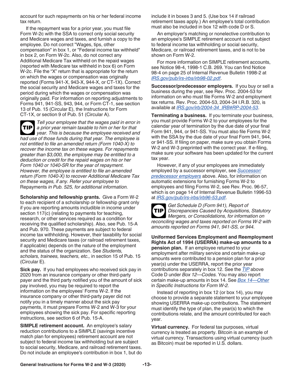 Instructions for IRS Form W-2, W-3, W-2AS, W-2CM, W-2GU, W-2VI, W-3SS, W-2C, W-3C, Page 13