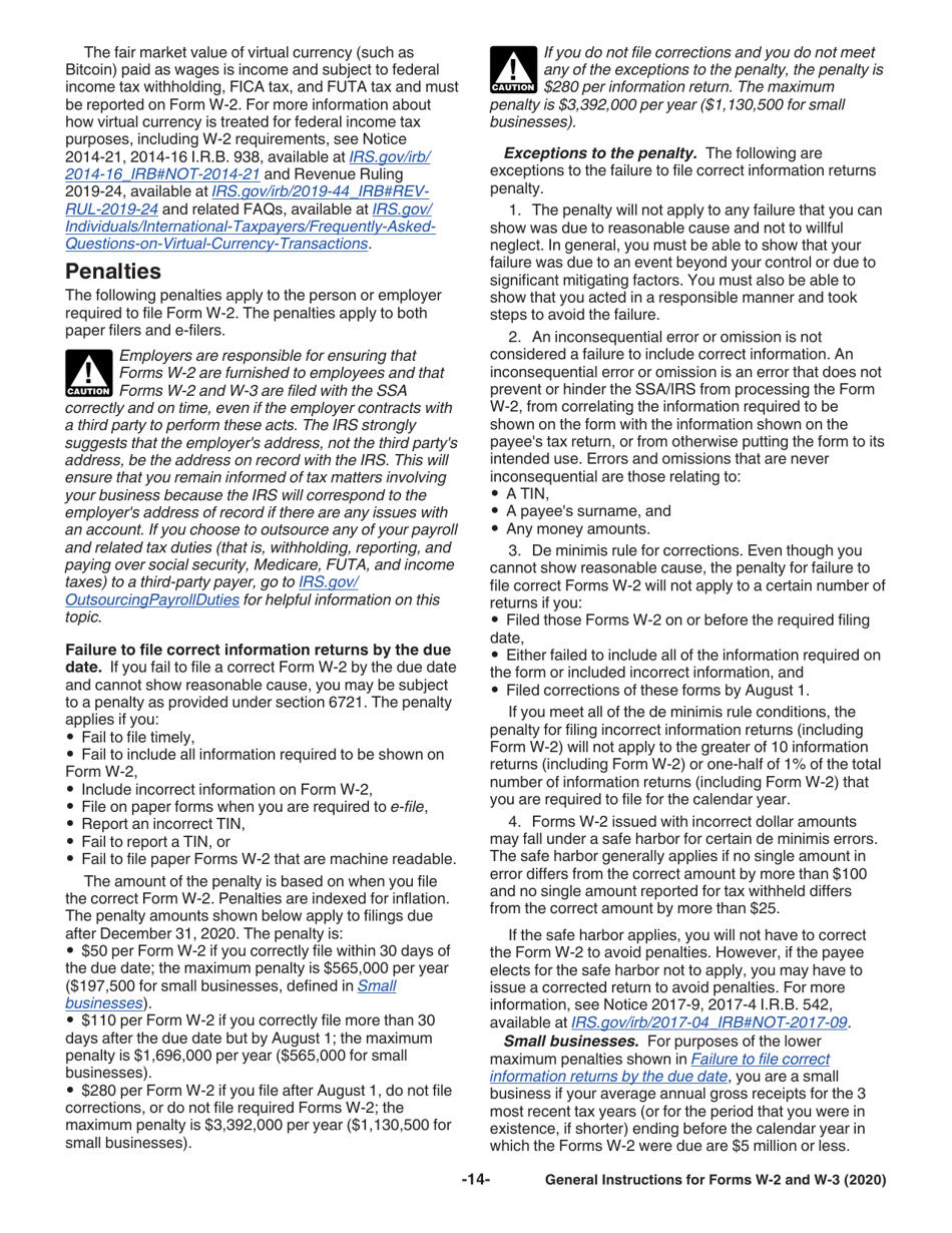 Instructions for IRS Form W-2, W-3, W-2AS, W-2CM, W-2GU, W-2VI, W-3SS, W-2C, W-3C, Page 14