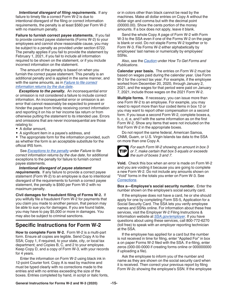 Instructions for IRS Form W-2, W-3, W-2AS, W-2CM, W-2GU, W-2VI, W-3SS, W-2C, W-3C, Page 15