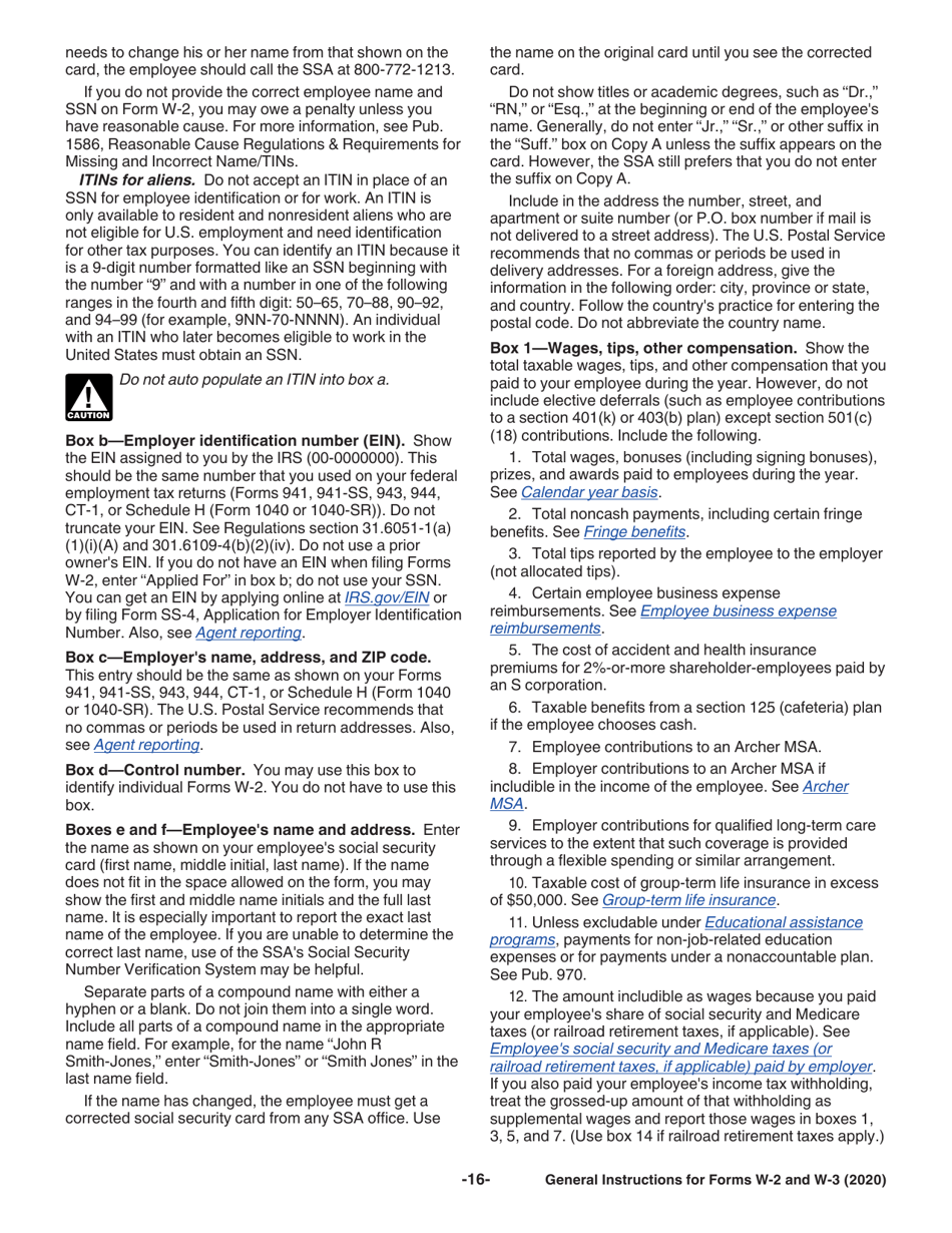 Instructions for IRS Form W-2, W-3, W-2AS, W-2CM, W-2GU, W-2VI, W-3SS, W-2C, W-3C, Page 16
