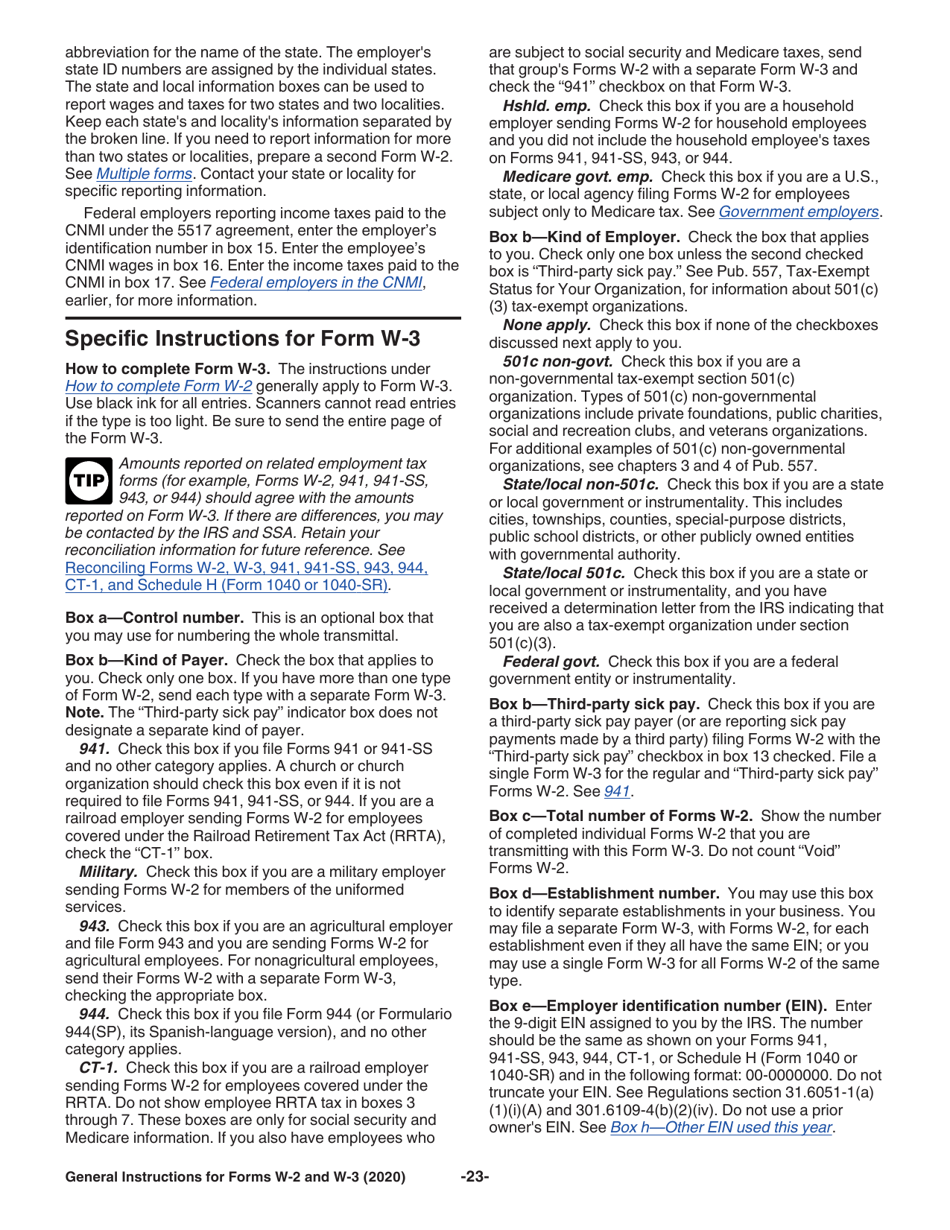 Instructions for IRS Form W-2, W-3, W-2AS, W-2CM, W-2GU, W-2VI, W-3SS, W-2C, W-3C, Page 23