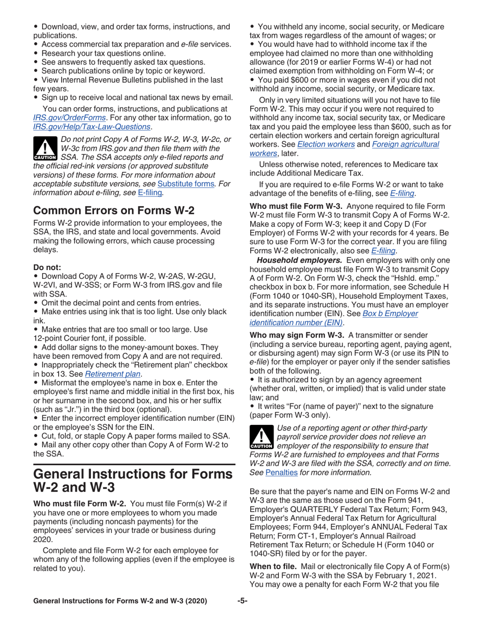 Instructions for IRS Form W-2, W-3, W-2AS, W-2CM, W-2GU, W-2VI, W-3SS, W-2C, W-3C, Page 5