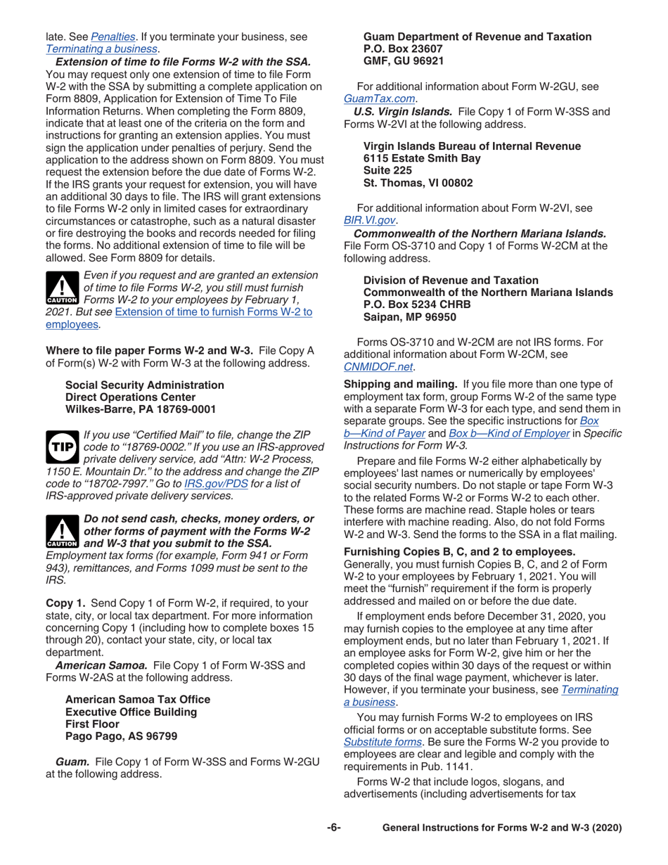 Instructions for IRS Form W-2, W-3, W-2AS, W-2CM, W-2GU, W-2VI, W-3SS, W-2C, W-3C, Page 6