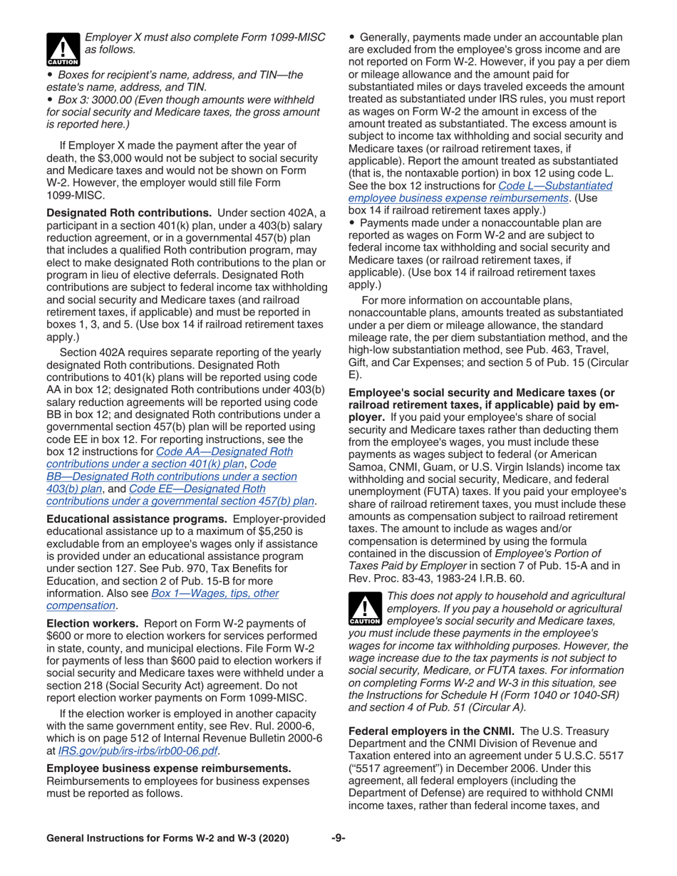 Instructions for IRS Form W-2, W-3, W-2AS, W-2CM, W-2GU, W-2VI, W-3SS, W-2C, W-3C, Page 9