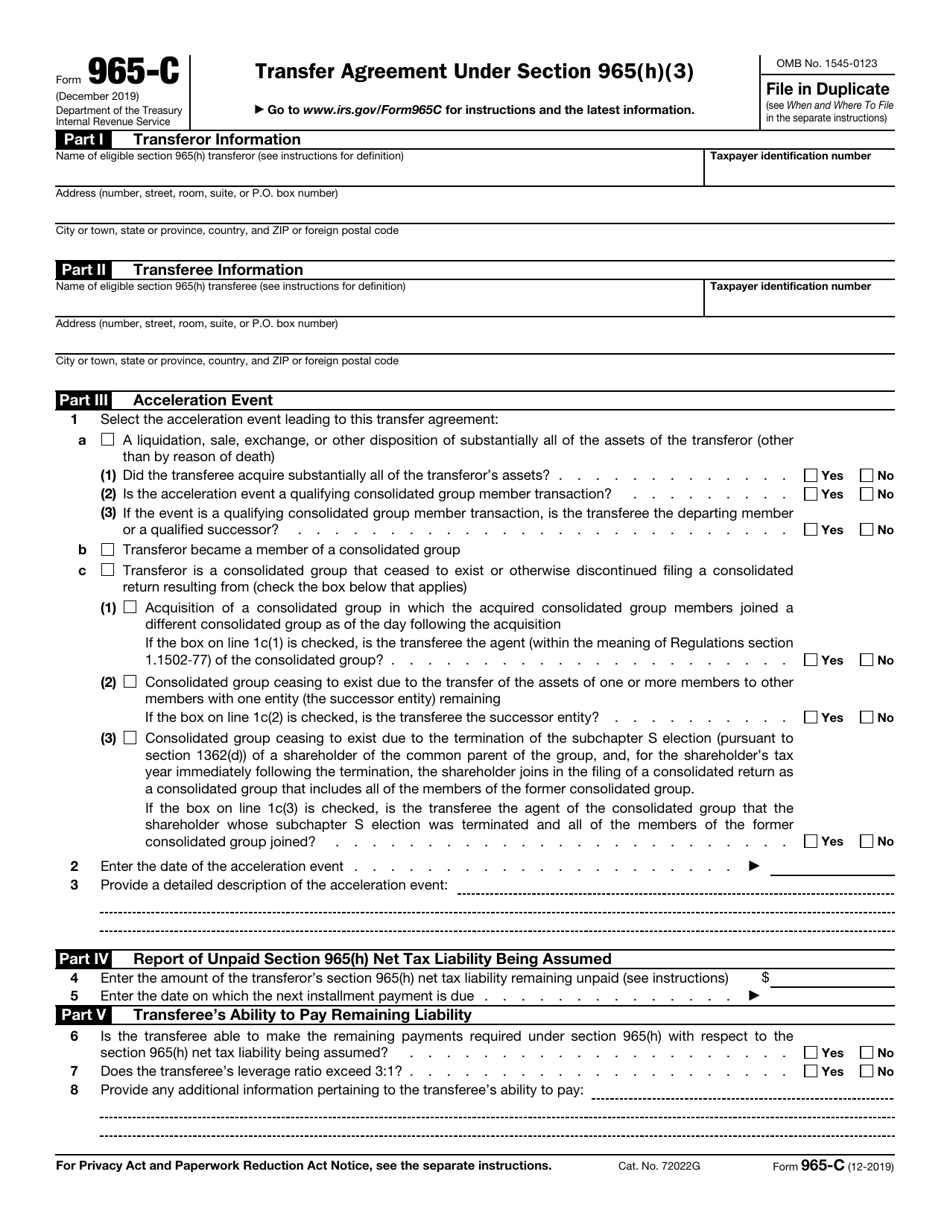 IRS Form 965-C Transfer Agreement Under Section 965(H)(3), Page 1