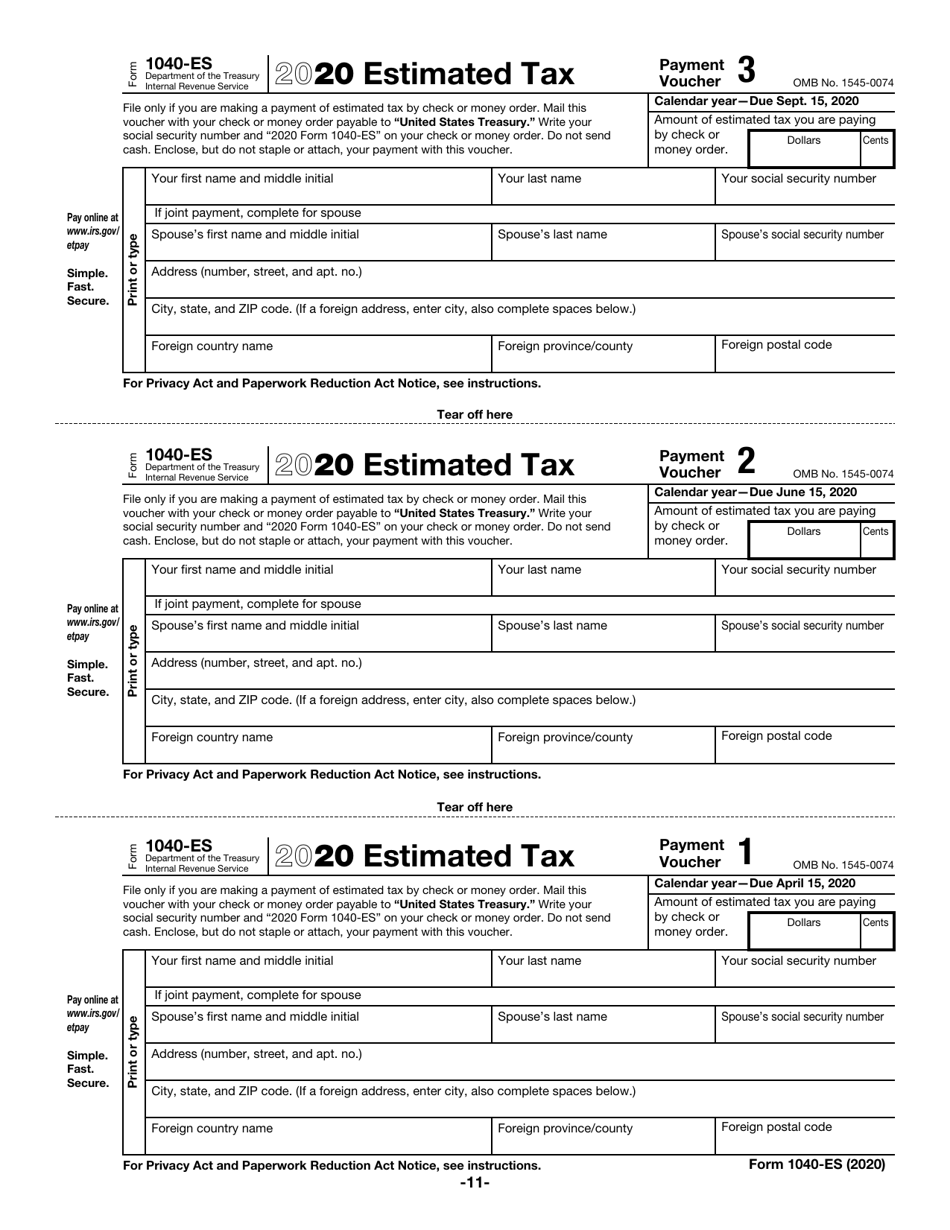 IRS Form 1040-ES - 2020 - Fill Out, Sign Online and Download Fillable ...