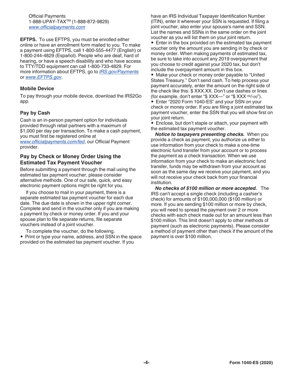 IRS Form 1040-ES Estimated Tax for Individuals, Page 4