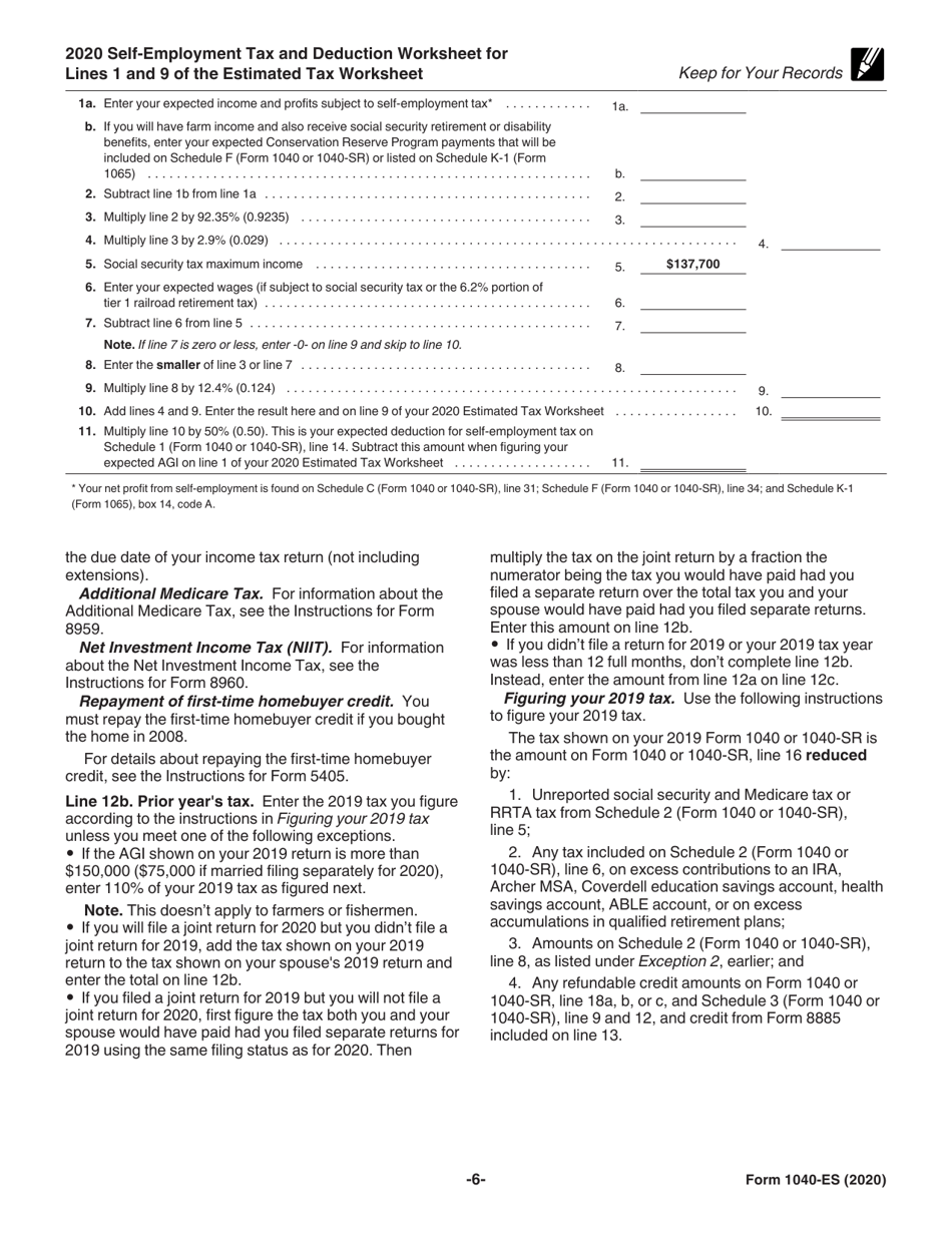 IRS Form 1040ES 2020 Fill Out, Sign Online and Download Fillable