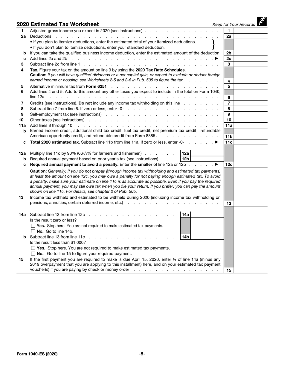 IRS Form 1040-ES Estimated Tax for Individuals, Page 8