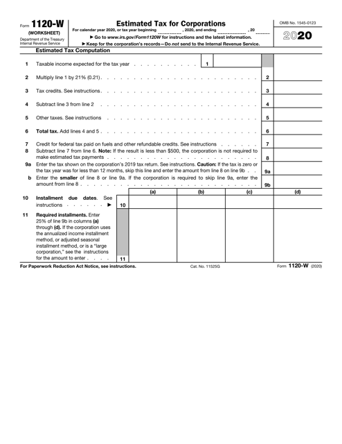 IRS Form 1120-W 2020 Printable Pdf