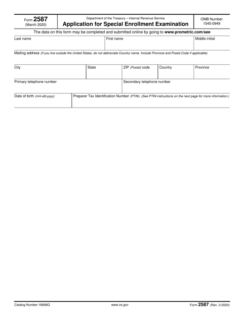 IRS Form 2587  Printable Pdf