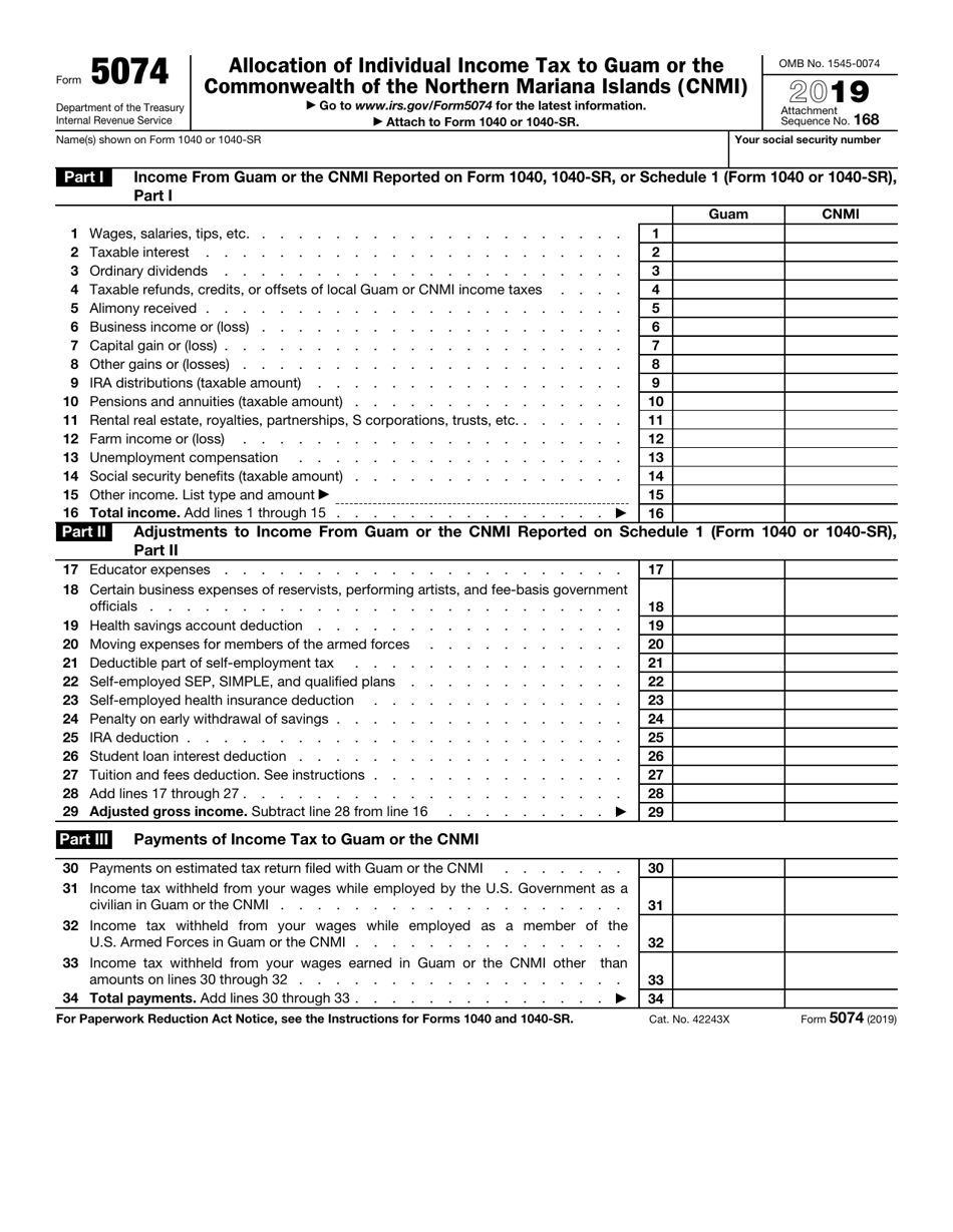 IRS Form 5074 Allocation of Individual Income Tax to Guam or the Commonwealth of the Northern Mariana Islands (CNMI), Page 1
