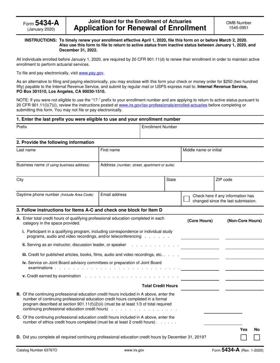 IRS Form 5434-A Application for Renewal of Enrollment, Page 1