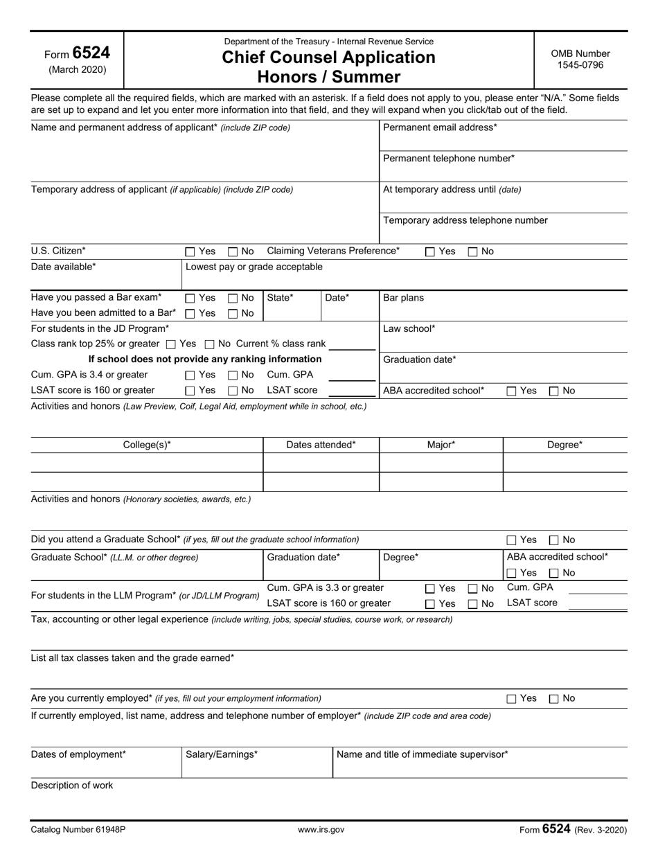 IRS Form 6524 Chief Counsel Application Honors / Summer, Page 1