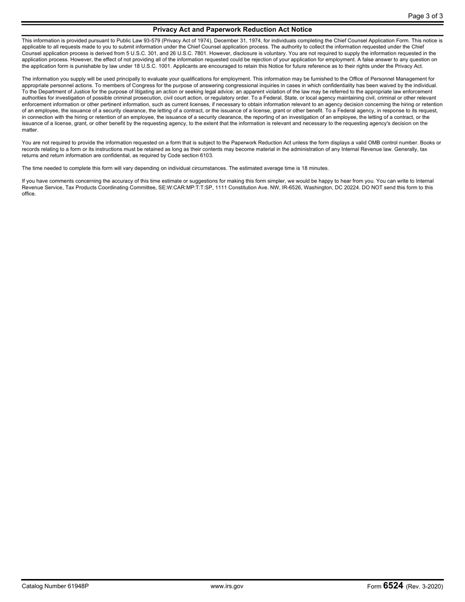 IRS Form 6524 Chief Counsel Application Honors / Summer, Page 3