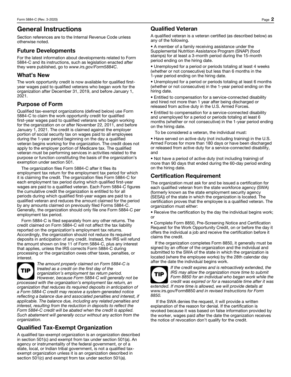 IRS Form 5884-C Work Opportunity Credit for Qualified Tax-Exempt Organizations Hiring Qualified Veterans, Page 2