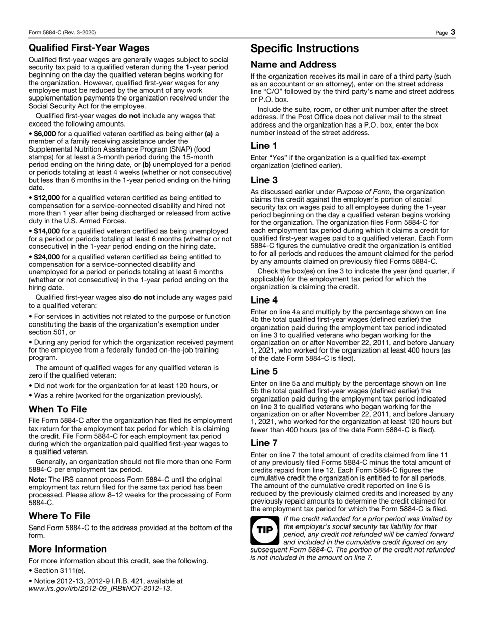 IRS Form 5884-C Work Opportunity Credit for Qualified Tax-Exempt Organizations Hiring Qualified Veterans, Page 3