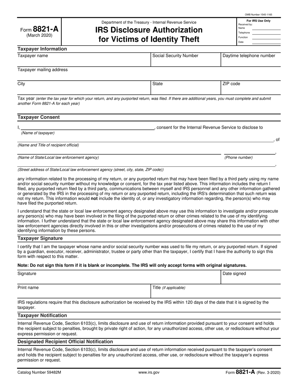 IRS Form 8821-A IRS Disclosure Authorization for Victims of Identity Theft, Page 1