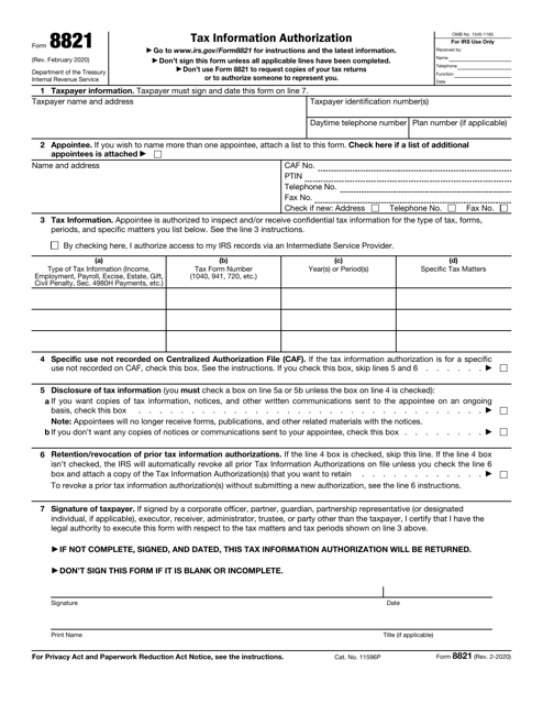 IRS Form 8821 Printable Pdf