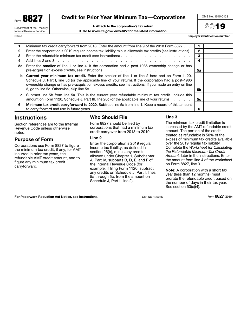 IRS Form 8827 Download Fillable PDF or Fill Online Credit for Prior