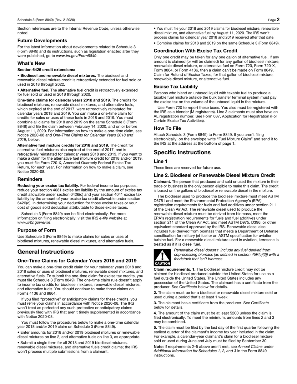 IRS Form 8849 Schedule 3 Certain Fuel Mixtures and the Alternative Fuel Credit, Page 2