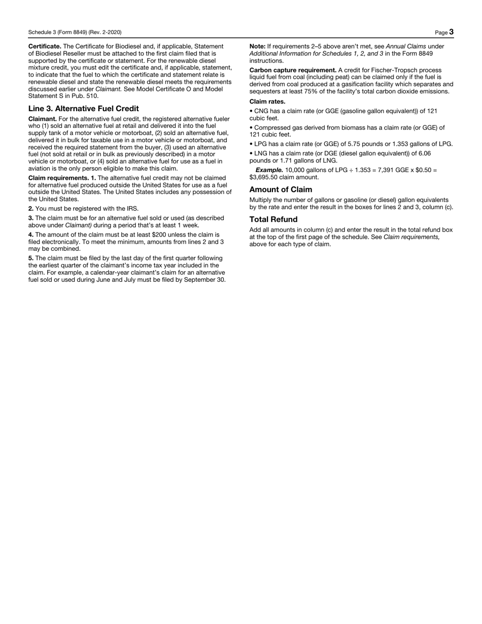 IRS Form 8849 Schedule 3 Certain Fuel Mixtures and the Alternative Fuel Credit, Page 3