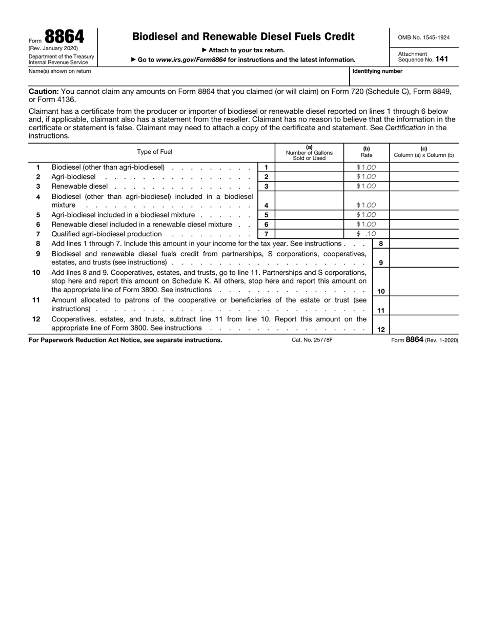 IRS Form 8864 Download Fillable PDF or Fill Online Biodiesel and ...