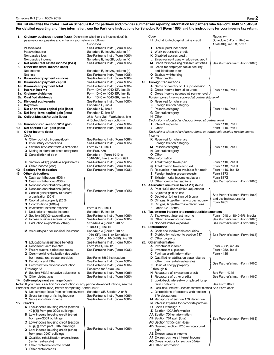 IRS Form 8865 Schedule K-1 Partners Share of Income, Deductions, Credits, Etc., Page 2