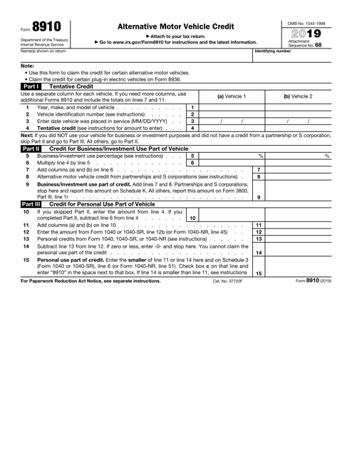 IRS Form 8910 Download Fillable PDF or Fill Online Alternative Motor ...