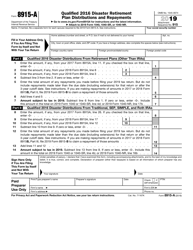 Document preview: IRS Form 8915-A Qualified 2016 Disaster Retirement Plan Distributions and Repayments