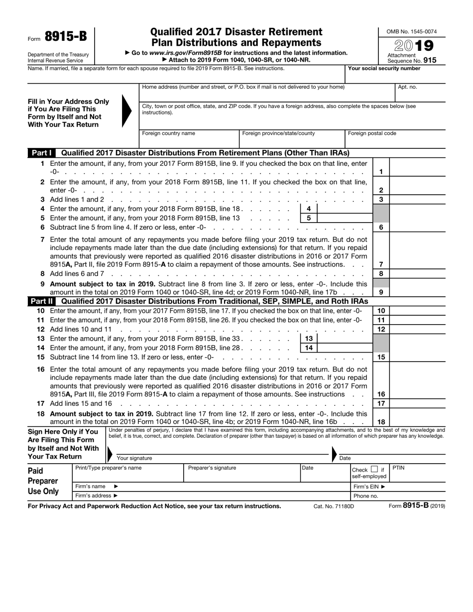 IRS Form 8915-B Download Fillable PDF or Fill Online Qualified 2017 ...