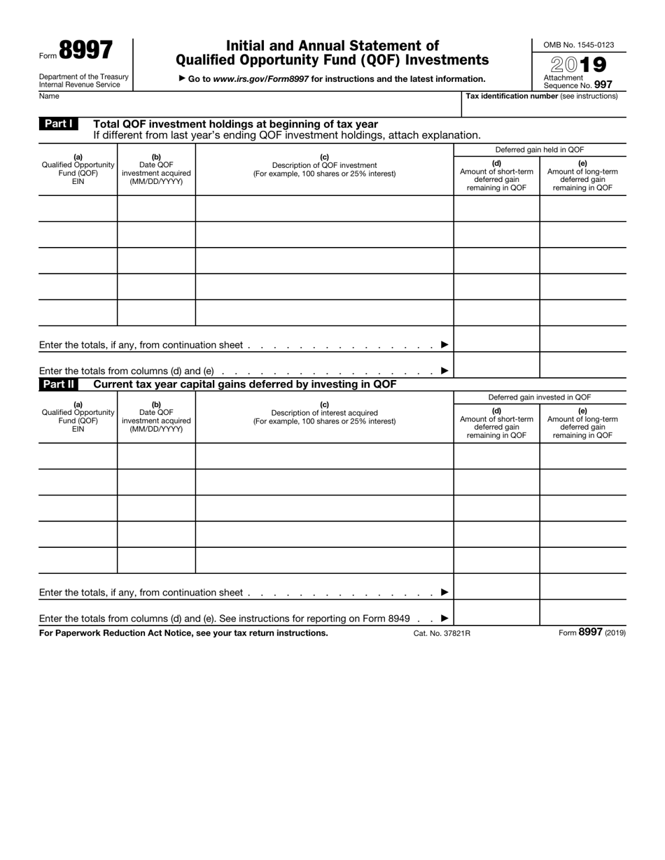 IRS Form 8997 Initial and Annual Statement of Qualified Opportunity Fund (Qof) Investments, Page 1